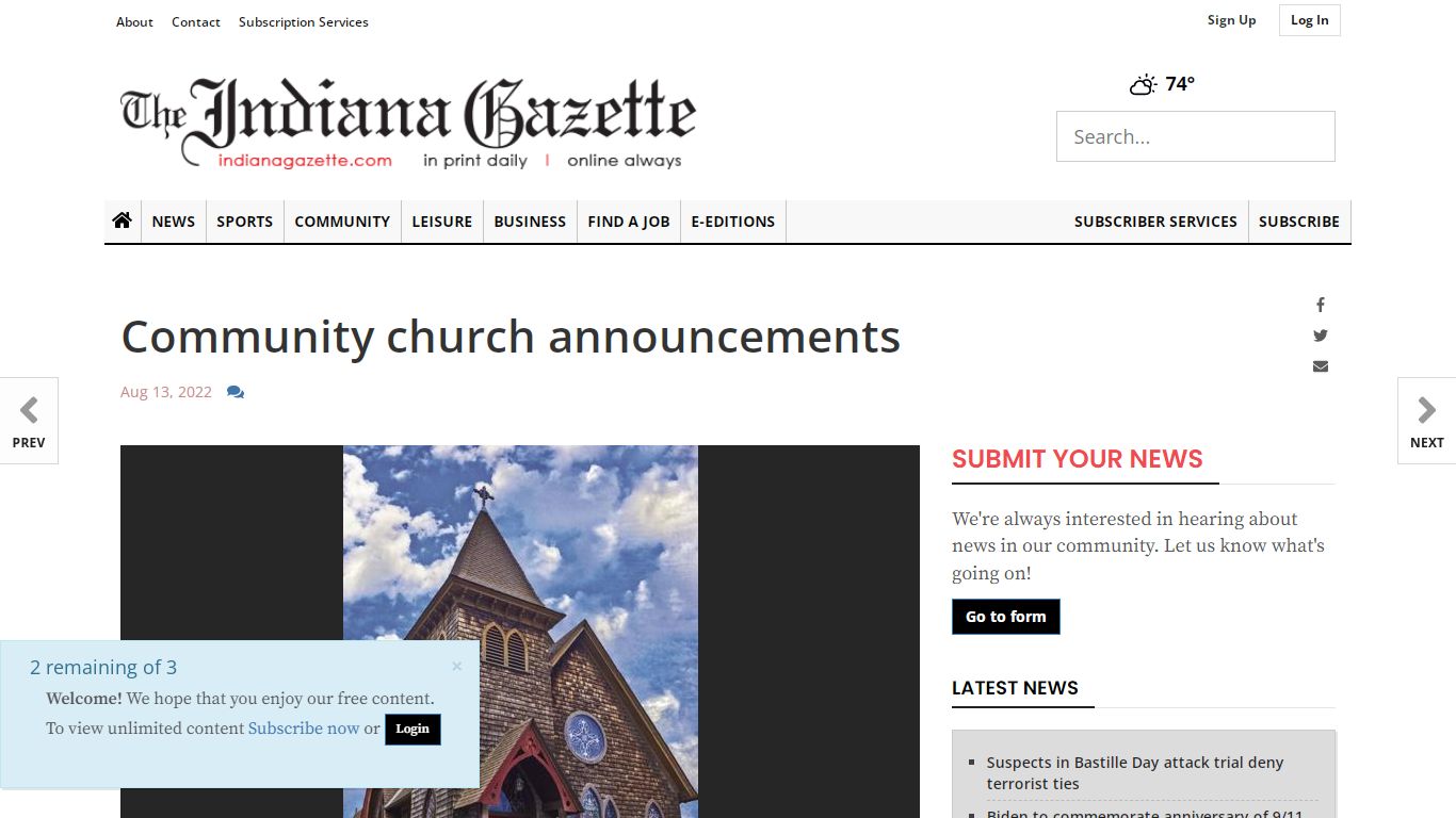 Community church announcements | News | indianagazette.com